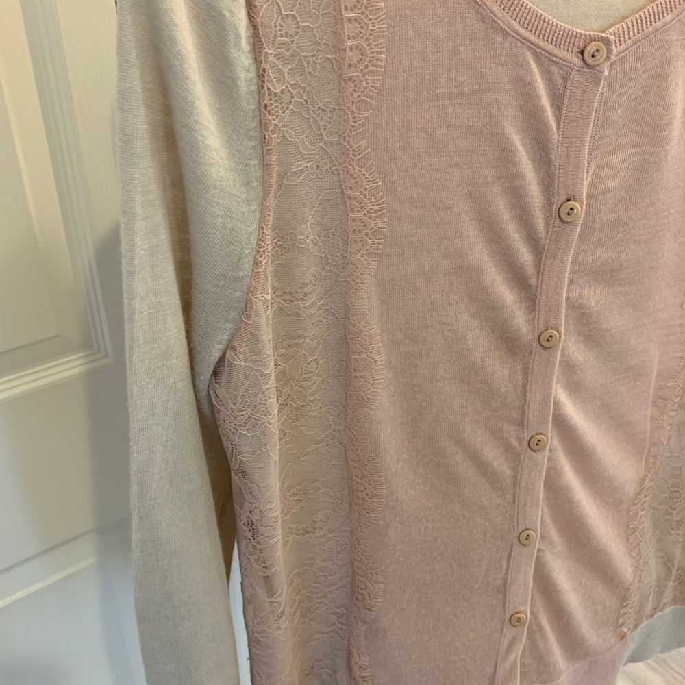 Soft Pink LOFT Cardigan with Lace Panels - Large - Picture 2 of 5